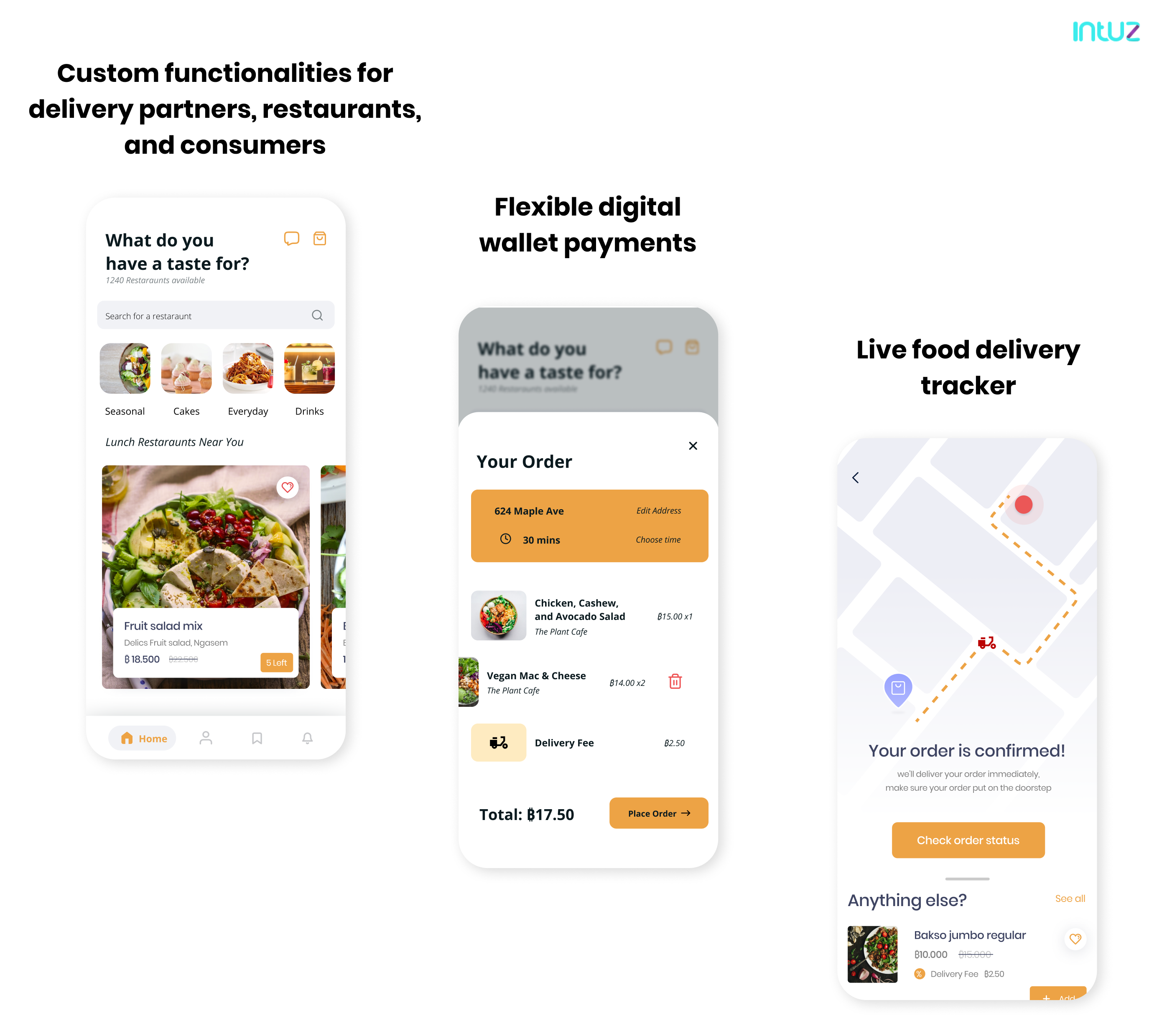 food delivery app UI screens